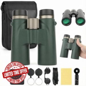 Warmax Binoculars 12x42 Night Vision Binoculars For Adults High Power ED Glass Smart Focus Waterproof Fogproof Ideal For Bird Watching Hunting Star Gazing (12x42 dark green (with ph))