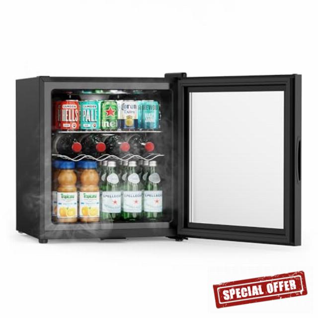 VonHaus Drinks Refrigerator 43L – Mini Wine and Beverage Refrigerators with Reversible Glass Door