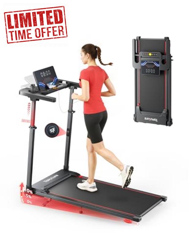 Toputure 6 in 1 Folding Treadmill with Retractable Handrail