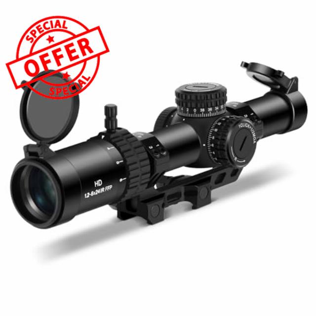 Paike 1.2-6x24 LPVO FFP Rifle Scope Red Illuminated BDC Reticle First Focal Plane Scope with Cantilever Mou