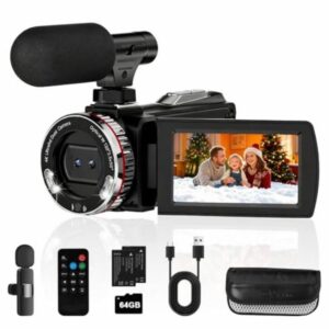4K Camcorder Video Camera 64MP Vlogging Camera for YouTube 21X Digital Zoom Video Camera 3.0" 270° Rotatable Screen