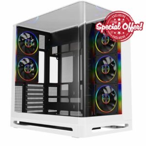Navigator Dual-Chamber ATX Gaming PC Case – Triple Borderless Tempered Glass – 5× CiT Saturn ARGB Fans + 9-Port Hub with RF Remote – USB-C