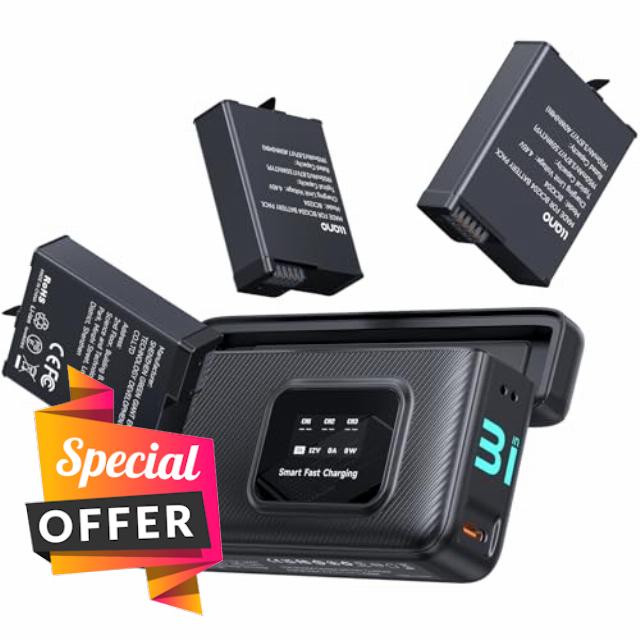 llano AC3 30W Fast Charger Case with 3 Pack 1950mAh Osmo Action 6 Batteries for DJI Osmo Action 6/5 Pro / 4/3 & Osmo 360