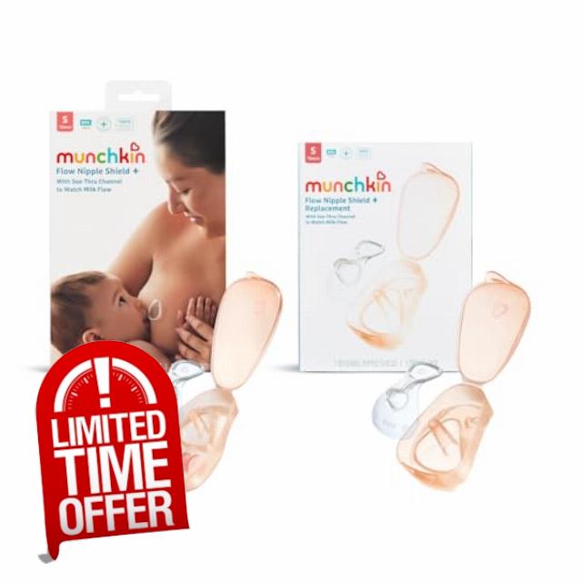 Munchkin Flow 16mm Nipple Shield+ 2 Pack| Nipple Shield+ and Replacement Kit | See Your Milk Flow While You Breastfeed | Breast Feeding & Baby Essentials | Duo Se