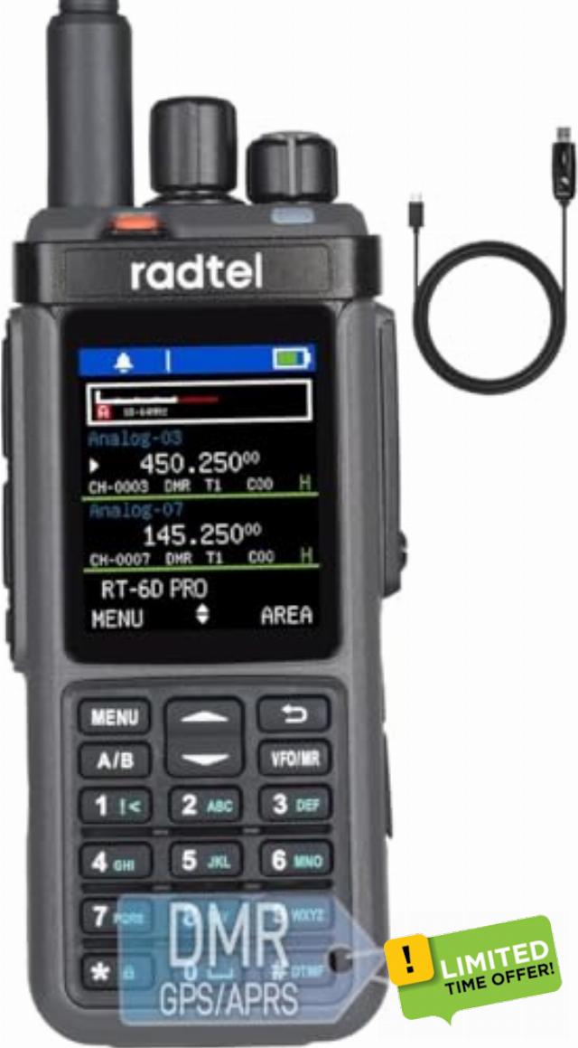 Radtel RT-6D PRO DMR Radio GPS APRS 500K Contacts Dual Time Slot Two Way Radio Dual Band Walkie Talkie Tier 1+2 Ham Radio 1024 Channels Type C Charge
