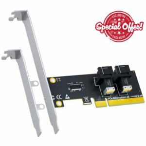 GLOTRENDS SF02 2-Port SFF-8643(Mini-SAS HD) to PCIE 4.0 X8 Adapter Card without PCIe Bifurcation Function