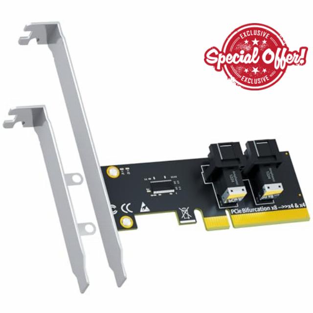GLOTRENDS SF02 2-Port SFF-8643(Mini-SAS HD) to PCIE 4.0 X8 Adapter Card without PCIe Bifurcation Function