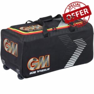 Gunn & Moore GM | 606 Wheelie Cricket Bag Holdall | Enginneered Wheel Housing | Padded Carry Handles for Comfort | Volume - 67 litres | Tough 600 Denier Polyester | Black Red & Yellow
