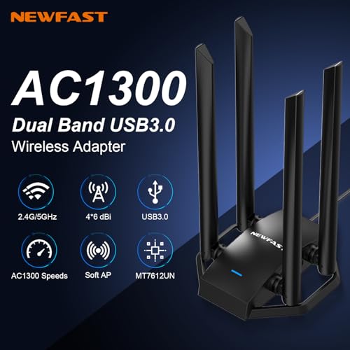 Dual Band 1300Mbps WiFi Adapter for Desktop