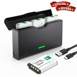 3 Packs 1520 mAh NP-BX1 NP BX1 Battery + LCD Dual USB Charger for Sony NP-BX1 Replacement Battery DSC-RX100 RX100 II DSC-WX500 HX300 WX300 HX400V WX350 HDR AS300 AS30V AS100v AS200V AS15 M4 M5 M6