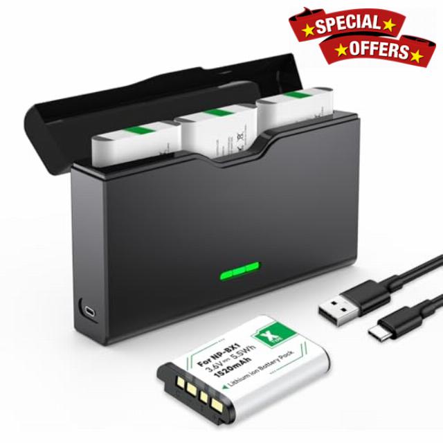 3 Packs 1520 mAh NP-BX1 NP BX1 Battery + LCD Dual USB Charger for Sony NP-BX1 Replacement Battery DSC-RX100 RX100 II DSC-WX500 HX300 WX300 HX400V WX350 HDR AS300 AS30V AS100v AS200V AS15 M4 M5 M6
