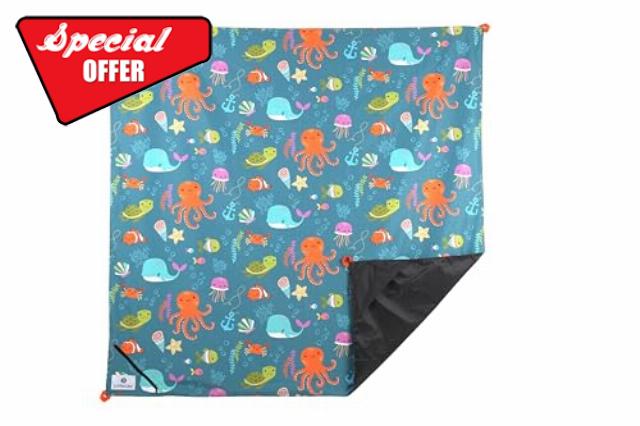 LittleLife Portable Travel Play Mat | Waterproof Playmat for Babies and Toddlers with Peg Points and Sand Pockets