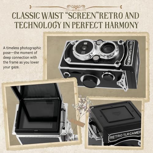 48MP Image Resolustion Vintage Hand-Crank Digital Camera with 32GB Memory Card 1.54" Screen 1080P Video Night Vision for Beginners Adults Teens (Black)