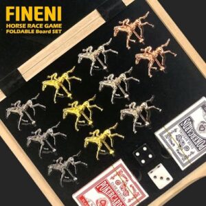 Foldable Horse Race Board Game with 11 Luxurious Metal Horses (Gold