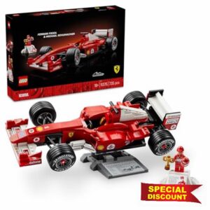 LEGO Icons Ferrari F2004 & Michael Schumacher - F1 Car Model Kit for Adults - Display Set w/ V10 Engine & Collectible Driver Minifigure - DIY Formula 1 Gift for Motorsport Fans - 11375