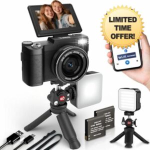 5K Digital Camera with WiFi 64MP 4K Vlogging Camera for Photography with Flip Screen Video Camera for Photography with Selfie Light