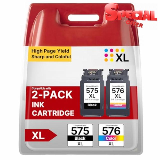 PG575/CL576XL Ink Cartridges Replacement for Canon PG575/CL576XL Ink Cartridges for Canon PIXMA TS3550i TS3551i TS3750i TS3751i TS3752i PIXMA TR4750i TR4751i TR4755i TR4756i printers (2-Pack)