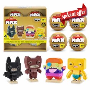 MAX Build More Premium Fuggler Collection 4 Pack by ZURU - Novelty Unboxing Toy & Building Brick Collectible Minis with up to 167 Pieces