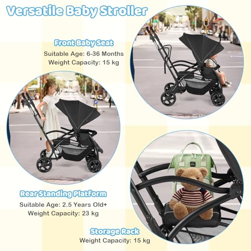 Double Baby Pushchair with Adjustable Canopy
