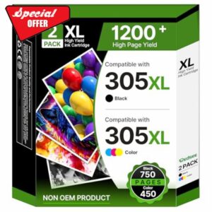 305XL Ink Cartridges Compatible for HP 305 Ink Cartridges Black and Colour 305xl for HP Deskjet 2810e Ink Cartridges Deskjet 2700 2710e 2800e Envy 6020e Envy Pro 6400 DeskJet Plus 4100(2 Pack)