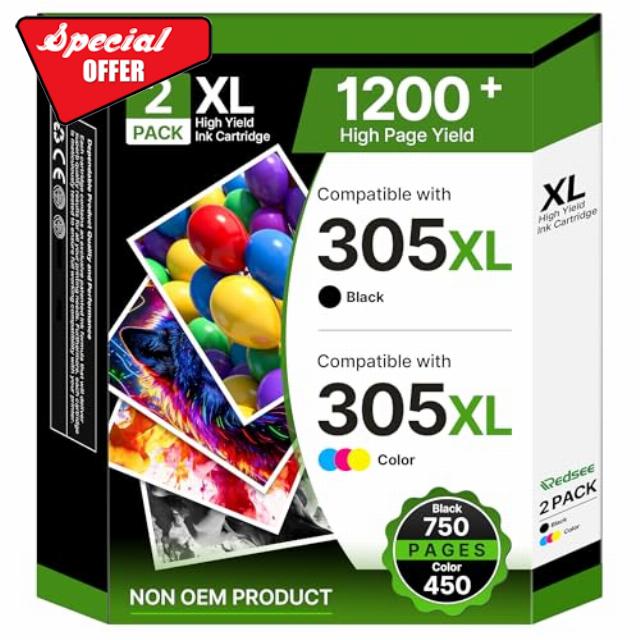 305XL Ink Cartridges Compatible for HP 305 Ink Cartridges Black and Colour 305xl for HP Deskjet 2810e Ink Cartridges Deskjet 2700 2710e 2800e Envy 6020e Envy Pro 6400 DeskJet Plus 4100(2 Pack)