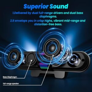PC Speakers with Bluetooth & Type-C (USB) Mode; USB Powered Monitor Speakers with Clip-on Design