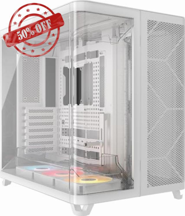 CORSAIR AIR 5400 RS-R ARGB Triple-Chamber Mid-Tower Panoramic PC Case – 3x Pre-Installed Reverse-Rotor RS120-R ARGB Fans