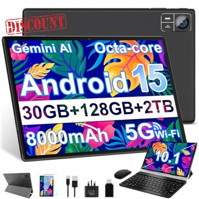 Tablet 10 Inch Android 15 Octa Core 30GB RAM + 128GB ROM (2TB TF) | 5G + 2.4G WiFi | 8000mAh | FHD | Bluetooth 5.0 | GPS | 8MP + 5MP | Type C