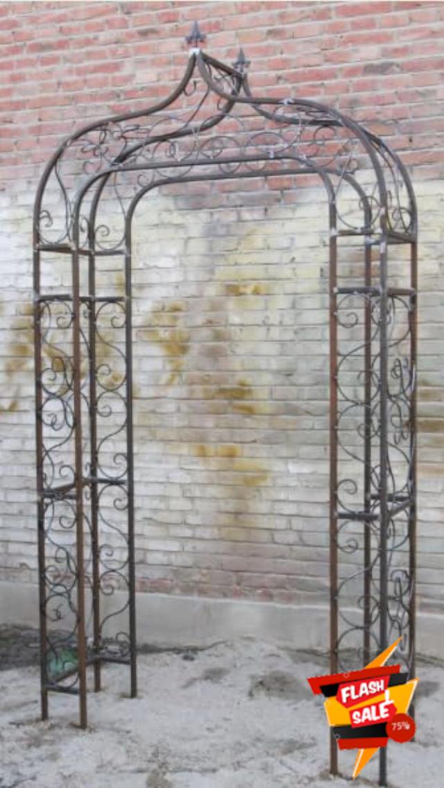 GH® Rustic Metal Arch Premium Gothic Arch Scroll Design Enclosed Sides Heavy Duty 135cm Wide x 260cm High Garden Support Structure Arbour Landscape Pergola Wedding Archway Transform Your Garden Space
