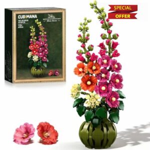 Flowers Botanicals Alcea Rosea Building Set for Adults - Artificial Bonsai Plant for Home Office Décor