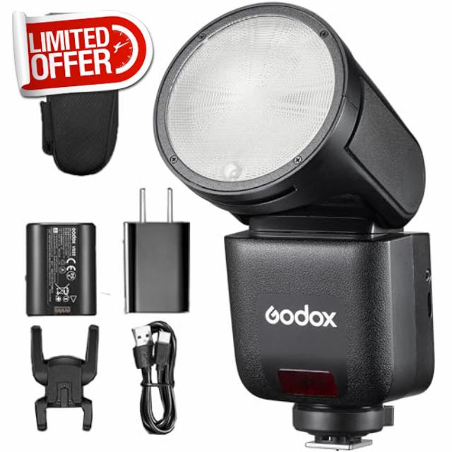 Godox V1 mid N TTL Round Head Camera Flah 650 Full Power Flashes HSS 1/8000s 1.7s Recycle time Toch Screen Flash Speedlight Compatible with Nikon Cameras