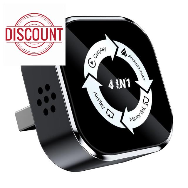 2026 upgraded 4-in-1 Wireless CarPlay Adapter compatible with iPhone and Android