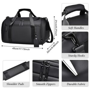 Women Men Weekend Bags Holdall with Shoes Compartment and Shoulder Strap Large Wet and Dry Separation Waterproof Durable for Travel Overnight Hospital Swimming (Black)