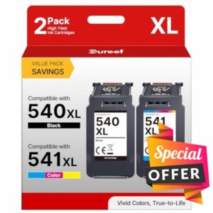 540XL and 541XL Ink Cartridges Twin Pack Replacement for Canon 540 and 541 Ink Cartridges PG-540XL Black CL-541XL Colour Printer Ink for Canon Pixma TS5150 TS5151 MG3600 TS5100 MG3650 MG3650S(2-Pack)