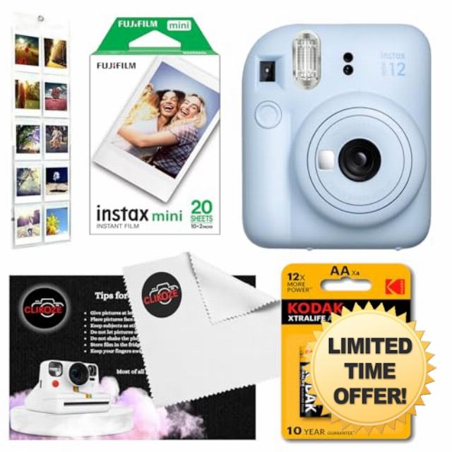 Instant Camera Bundle with Fujifilm Mini 12 Pastel Blue Camera
