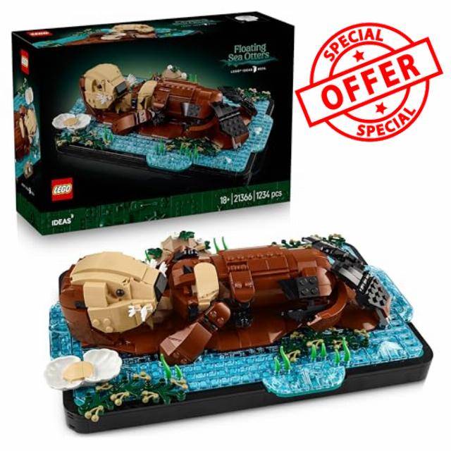 LEGO Ideas Floating Sea Otters - Building Set for Adults - 3D Display Model w/Otter & Pup Animal Figures - DIY Shelf or Room Decor - Arts & Crafts Gift Idea - 21366