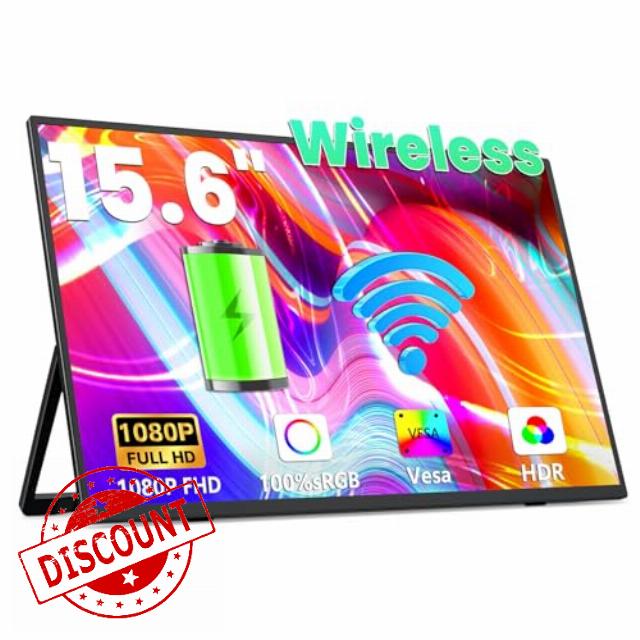 Wireless Portable Monitor with Battery-15.6 inch Portable Screen 1080P IPS USB-C HDMI second screen for Laptop-Travel monitor Display Support Windows MacOs Phone Gaming Console