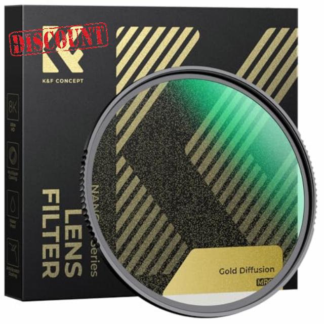 K&F CONCEPT 72mm Gold Diffusion 1/4 Filter Mist Soft Glow Warm Highlights Vintage Cinematic Aesthetic Camera Lens Filter (Nano-X Series)