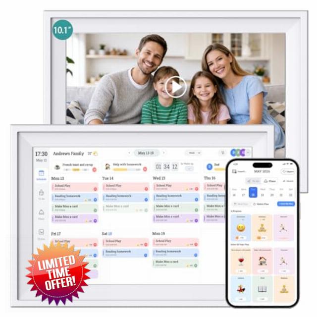 Digital Calendar 10.1 inch Smart Electronic Calendar for Family Chore Chart Cooking Plan HD Touchscreen with Digital Picture Frame Function Instantly Share Photos and Videos
