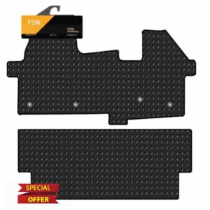 FSW - Compatible with Ford Transit Custom Crew Cab Automatic 2024-Onwards Tailored Rubber Van Floor Mats - With Black Trimming - 3mm Heavy Duty Rubber