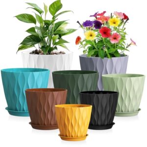 20/17.6/16.3/15/13.8/12.7/11.2/10.2 cm Plastic Flower Pots with Drainage Holes & Saucers