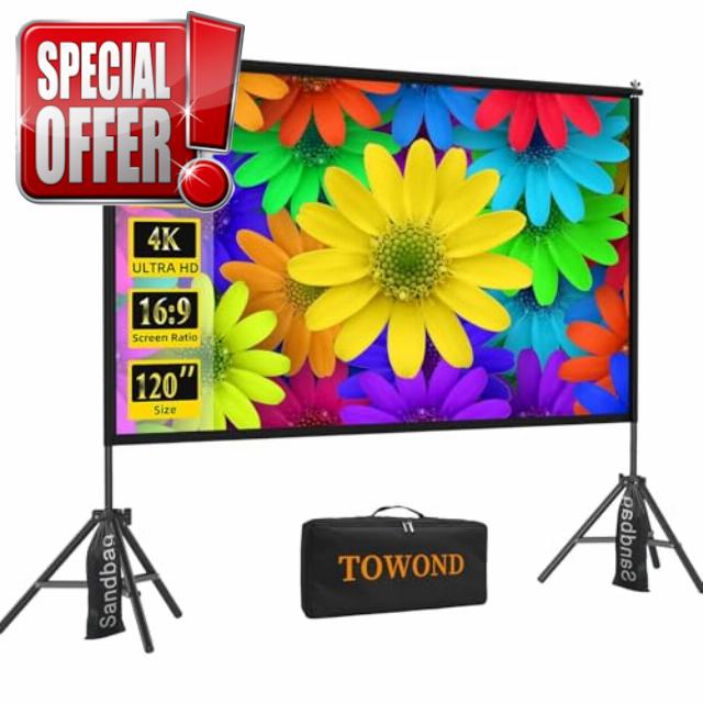 TOWOND 120 Inch Projector Screen and Stand