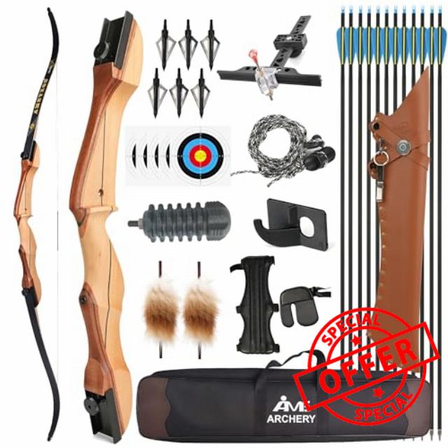 Archery Hunting Bow and Arrow Set 66-68-70 Inch Wooden Recurve Bow Kit 14-40 Lbs Takedown Competition Bow Longbow for Target Shooting