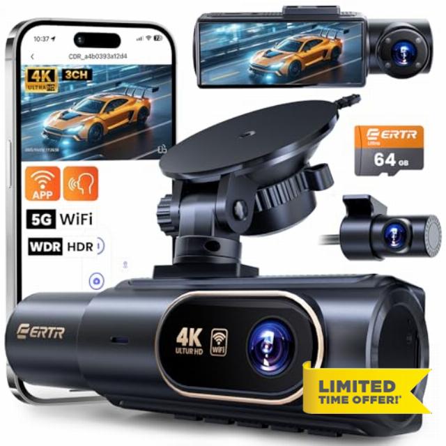 3 Channel 4K Dash Cam Front and Rear