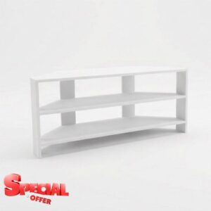FWStyle Promo White Corner TV Unit Space Saving Media Stand with Open Shelves for Living Room Bedroom or Apartment H45 x W110 x D36cm