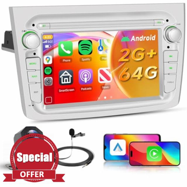 4Core+64G for Alfa Romeo Mito 2008-2016 Car Radio Stereo with DSP Wireless Carplay Android Auto GPS WiFi