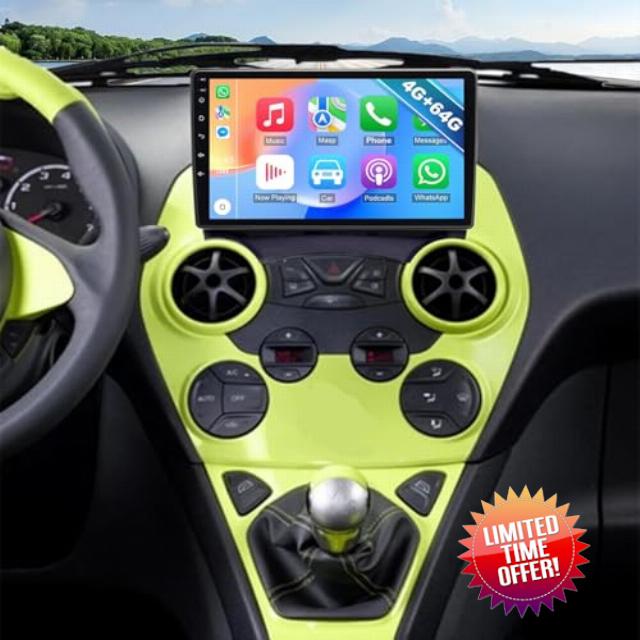 4+64G Car Stereo Radio for Ford Ka 2008-2014 Android 14 Head Unit with Wireless Carplay Android Auto GPS Navi 9 inch Touch Screen Bluetooth Wifi FM RDS SWC Mirror Link Split Screen Backup Camera/Mic