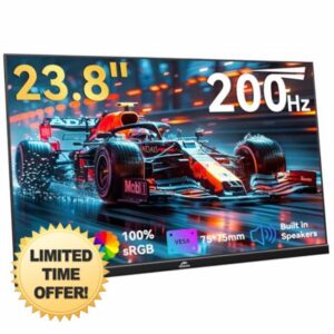 Kenowa 23.8” USB-C Portable Monitor IPS Screen 100% sRGB 1080p 200Hz FreeSync Large Gaming Monitor External Display Dual Speakers&VESA with HDMI Type-C for PC Laptop Mac PS4