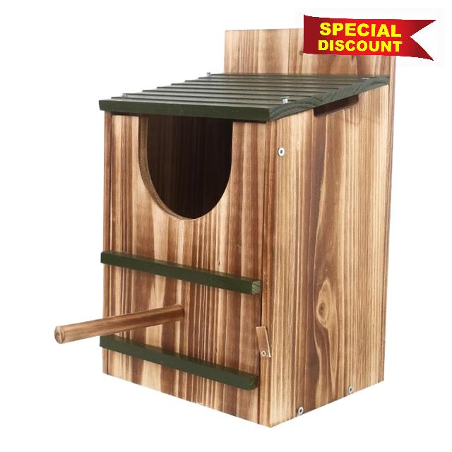 Owl Box - Wooden Shelter - Carbonized Squirrel Nesting Box - for Nesting