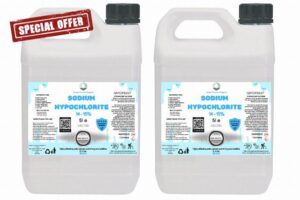 Sodium Hypochlorite 10 Litres Patio Cleaner (2x5L) | Extra Strong 14-15% Concentration | Swimming Pool Liquid Chlorine & Black Spot Remover | Bleach Solutio